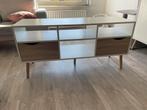 Leen Bakker Delta Salontafel & TV-meubel - Wit/Eiken, Huis en Inrichting, Ophalen, Gebruikt, 100 tot 150 cm, Overige houtsoorten