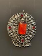Vintage indiase grote rode glas steen hanger kettinghanger, Ophalen of Verzenden, Zo goed als nieuw, Zilver, Overige materialen