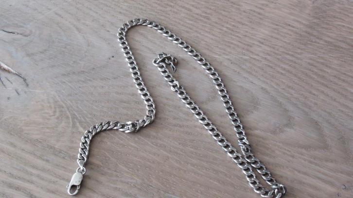Zilveren heren/dames schakel ketting/collier / 49 cm, Sieraden, Tassen en Uiterlijk, Kettingen, Zo goed als nieuw, Zilver, Zilver
