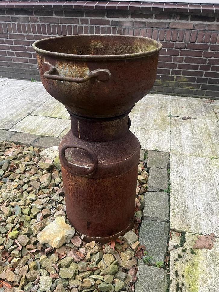 Oude melkbus met teems/melkzeef (trechter), Antiek en Kunst, Antiek | Koper en Brons, Ophalen