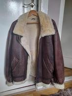 Vintage Shearling Bomber Jacket – Echt Leer & Schapenbont, Maat 52/54 (L), Bruin, Vintage, Ophalen of Verzenden