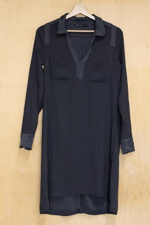 Expresso donker grijze jurk antraciet met satijn 34 XS, Kleding | Dames, Jurken, Zo goed als nieuw, Maat 34 (XS) of kleiner, Grijs