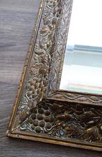 Om 1900 Facet Geslepen Spiegel Latoen Koperen Lijst, Ophalen of Verzenden, Overige vormen, Minder dan 50 cm, Minder dan 100 cm