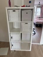 Witte kallax kasten met inzet, Ophalen, Kunststof, Gebruikt, 100 tot 150 cm