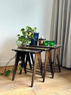 Vintage Teak Houten Bijzettafeltjes (3 stuks), Ophalen, Minder dan 45 cm, Minder dan 55 cm, Gebruikt