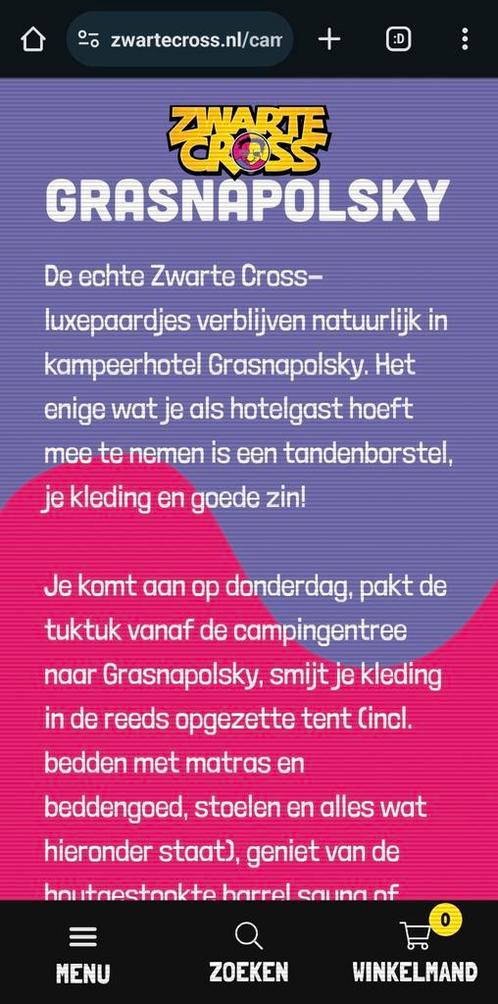 Zwarte cross Grasnopolsky 4 persoons camping tickets, Tickets en Kaartjes, Concerten | Pop, Drie personen of meer