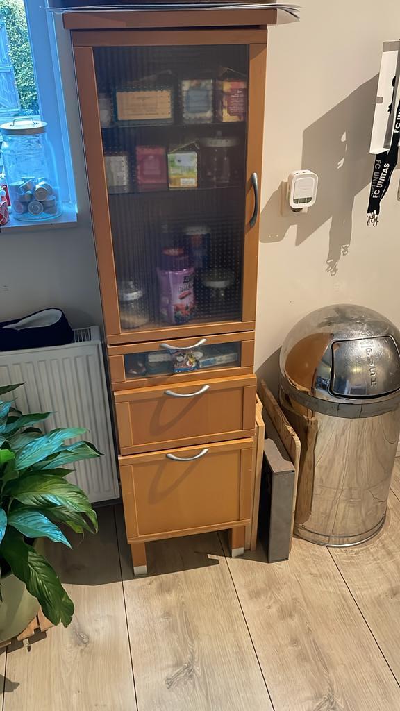 Hoge kast met lades en deur - 150x36x36 cm, Huis en Inrichting, Kasten | Dressoirs, Gebruikt, Minder dan 50 cm, 25 tot 50 cm, Met lade(s)