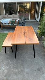 Eikenhouten robuuste Eettafel met bankje, Gebruikt, Vijf personen of meer, 150 tot 200 cm, Rechthoekig
