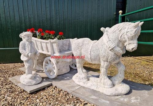 Boeren paard met wagen, Tuin en Terras, Tuinbeelden, Gebruikt, Dierenbeeld, Beton, Verzenden