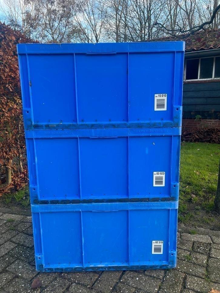 Partij, Blauwe Kunststof Stapelbakken merk Schafer., Doe-het-zelf en Verbouw, Kratten en Dozen, Gebruikt, Krat, 75 tot 100 cm