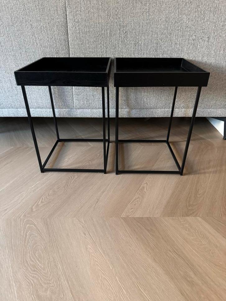 Zwarte Bijzettafeltjes - Set van 2, Huis en Inrichting, Tafels | Bijzettafels, Zo goed als nieuw, Vierkant, 45 tot 60 cm, Minder dan 55 cm