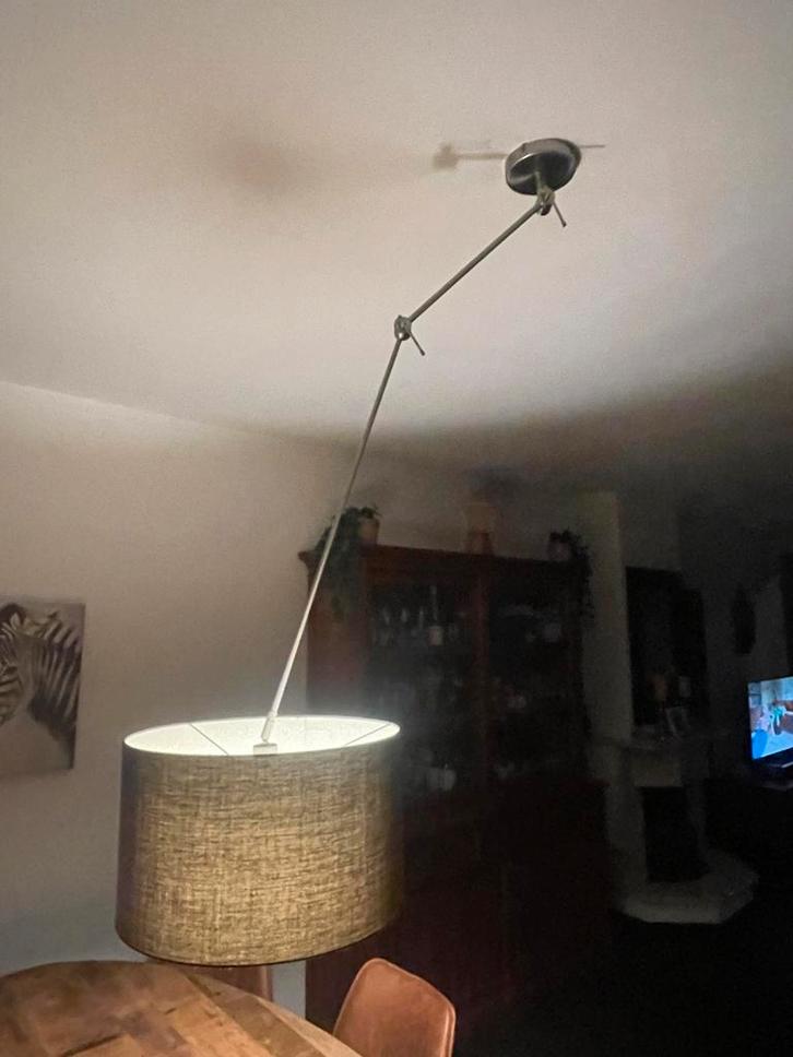Hanglamp met RVS geborstelde knikarm., Huis en Inrichting, Lampen | Vloerlampen, Zo goed als nieuw, Minder dan 100 cm, Ophalen of Verzenden