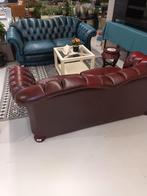 Chesterfield 2,5 zits blauw leder 190 cm, Huis en Inrichting, Ophalen, Gebruikt, 150 tot 200 cm, Tweepersoons