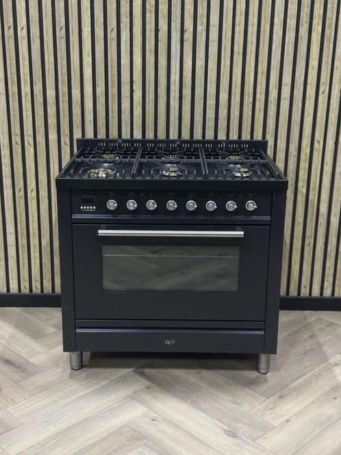 Boretti Zwart 90cm Gas 6 pits + Multifunctionele Oven, Witgoed en Apparatuur, Fornuizen, Zo goed als nieuw, Vrijstaand, Gas, 5 kookzones of meer