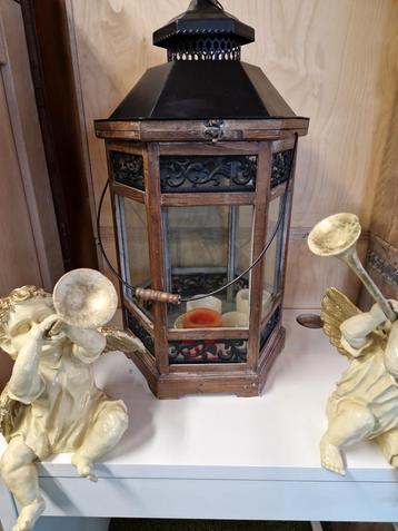 Grote Zeshoekige Lantaarn | Hout & Metaal | 73 cm Hoog ️ beschikbaar voor biedingen