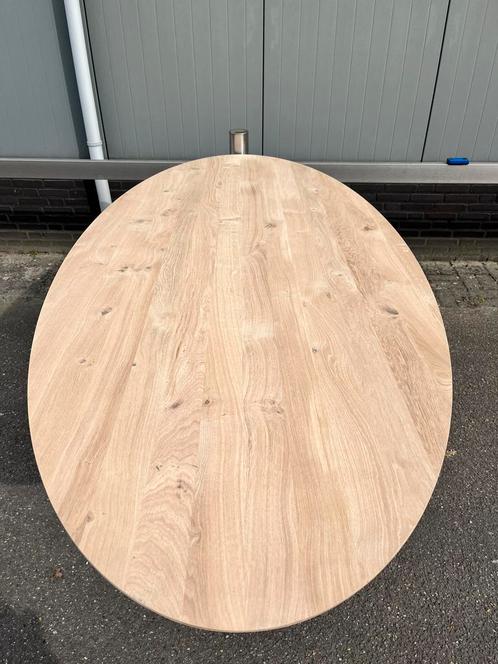 Ovale eettafel 240x110x3 verjongd eiken rustiek, Huis en Inrichting, Tafels | Eettafels, Nieuw, 100 tot 150 cm, 200 cm of meer