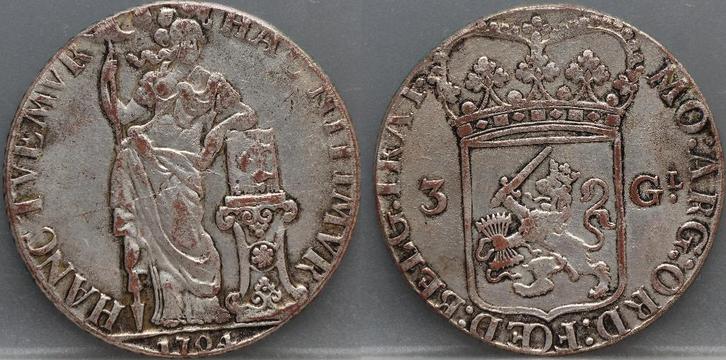 Zilveren 3 gulden 1794 Utrecht, Postzegels en Munten, Munten | Nederland, Losse munt, Overige waardes, Vóór koninkrijk, Zilver