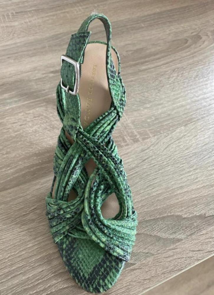 Loeffler Randall sandalen – groen slangenleer, maat 36, Kleding | Dames, Schoenen, Zo goed als nieuw, Sandalen of Muiltjes, Groen