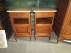 antiek set eiken nachtkastjes met creme marmer blad 375,00, Minder dan 45 cm, Ophalen of Verzenden, Zo goed als nieuw, 70 cm of meer