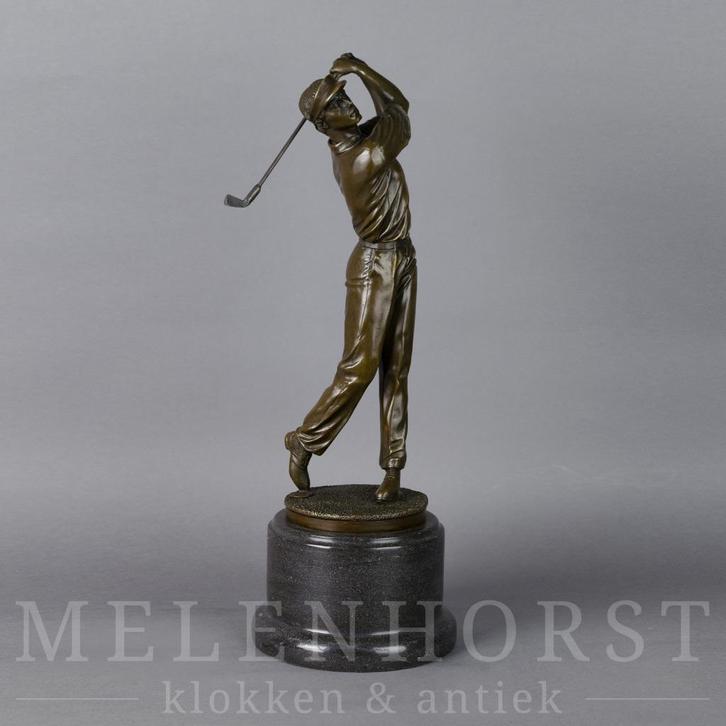 Bronzen beeld golfer, hoge kwaliteit, 38 cm hoog, Antiek en Kunst, Antiek | Koper en Brons, Brons, Ophalen of Verzenden
