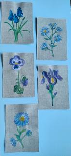 Blauw / paarse bloemen ~ kleintje kunst ~ linnen ~ atelier, Minder dan 50 cm, Nieuw, Ophalen of Verzenden, Schilderij