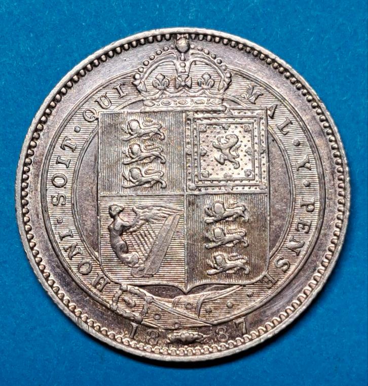 Engeland shilling 1887 hoge kwaliteit, Postzegels en Munten, Munten | Europa | Niet-Euromunten, Losse munt, Overige landen, Zilver