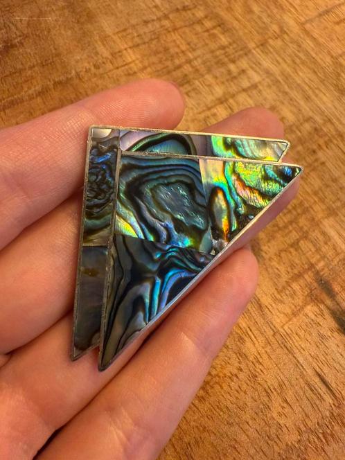 Vintage broche – alpaca Mexico zilver met abalone schelp, Sieraden, Tassen en Uiterlijk, Broches, Gebruikt, Zilver, Zilver, Ophalen of Verzenden