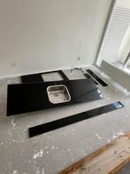 Zwart granieten aanrechtblad met achterwand lijst, Huis en Inrichting, Keuken | Keukenelementen, Ophalen, Gebruikt, Zwart, Minder dan 100 cm