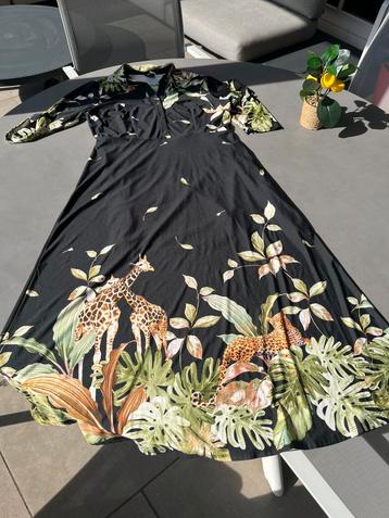 Zwart groen/roze/wit gebloemde K-Design jurk, maat M beschikbaar voor biedingen