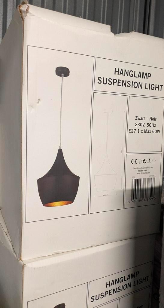 4 Hanglampen, metaal, zwart. Brons binnenin., Huis en Inrichting, Overige Huis en Inrichting, Zo goed als nieuw, Ophalen