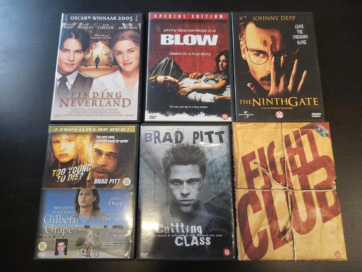 7 DVD pakket Johnny Depp en Brad Pitt met o.a. Fight Club, Cd's en Dvd's, Dvd's | Actie, Gebruikt, Vanaf 16 jaar, Ophalen of Verzenden