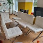 6 Witte Leren Eetkamerstoelen, Huis en Inrichting, Stoelen, Ophalen, Gebruikt, Wit, Metaal