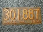 Kentekenplaat licenseplate Massachusetts 1931 USA, Verzenden, Gebruikt, Auto's