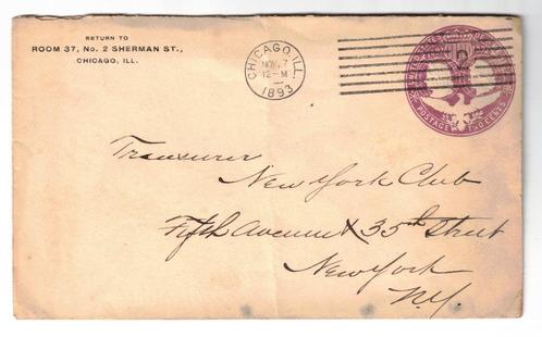 AMERIKA envelop. 7 nov. 1893. Chicago - New York., Postzegels en Munten, Postzegels | Amerika, Noord-Amerika, Ophalen of Verzenden