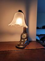 Zware bronzen tafellamp/schemerlamp met klokje, Ophalen of Verzenden
