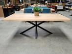 Eiken tafel | Boomstam rand blad + zwarte matrixpoot | ACTIE, Huis en Inrichting, Tafels | Eettafels, Niet ingevuld, 100 tot 150 cm