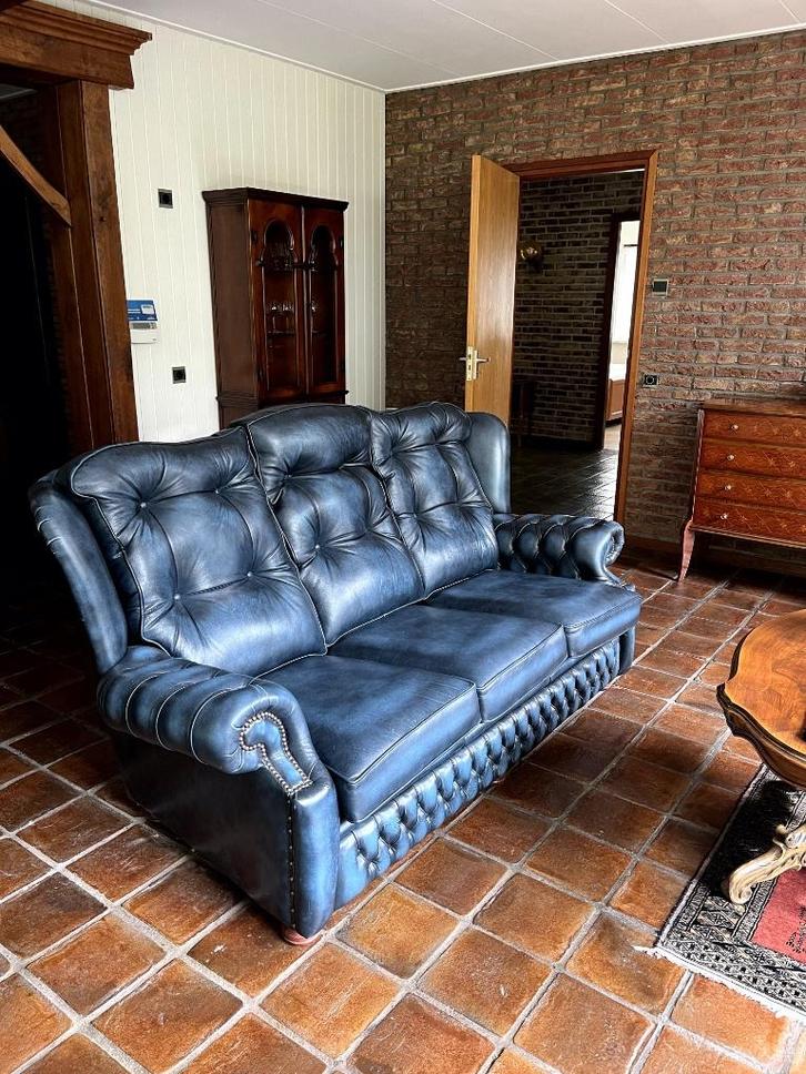 Springvale Chesterfield Bankstel blauw, Huis en Inrichting, Banken | Bankstellen, Gebruikt, Rechte bank, Vierpersoons of meer