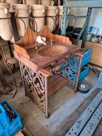 Hardhouten wasbak op gietijzeren onderstel met 3 spiegels, Ophalen, 100 tot 150 cm, Nieuw, 50 tot 100 cm