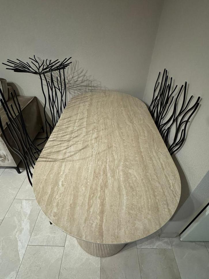 Travertin eettafel, verkoop wegens andere aankoop, Huis en Inrichting, Tafels | Eettafels, Zo goed als nieuw, 50 tot 100 cm, 150 tot 200 cm