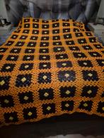 Vintage Gehaakte deken - Oranje, bruin en geel, Ophalen of Verzenden, Zo goed als nieuw