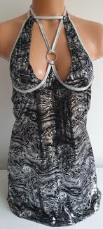 Zwart doorzichtig zilverkleurig kort glans jurkje maat S/M, Ophalen of Verzenden, Grijs, Nachtkleding
