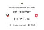 4 kaartjes Fc Utrecht - Fc Twente rij 3 vak T naast elkaar, Losse kaart, Drie personen of meer, Januari
