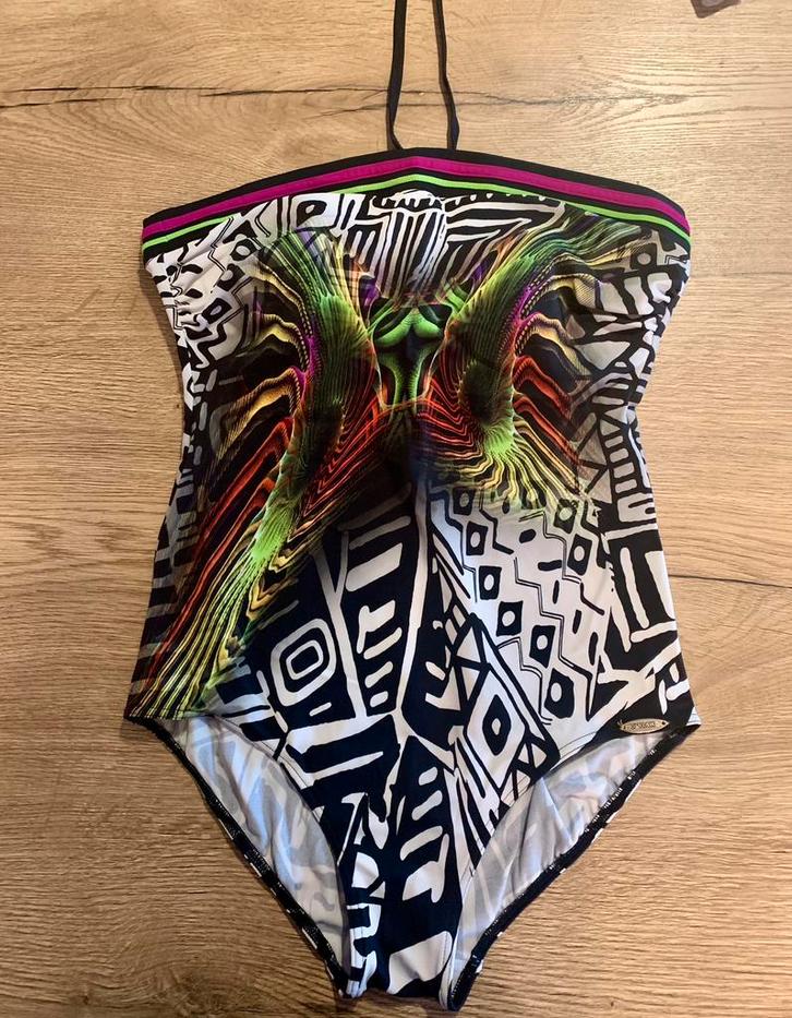 Sunflair 44C strapless badoak zwart felle kleuren, Kleding | Dames, Badmode en Zwemkleding, Gedragen, Badpak, Zwart, Verzenden