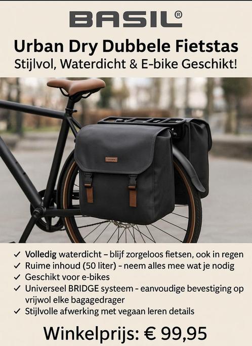 Fietstas Basil Urban Dry Dubbele – Nog in de Verpakking!, Fietsen en Brommers, Fietsaccessoires | Fietstassen, Nieuw, Ophalen of Verzenden