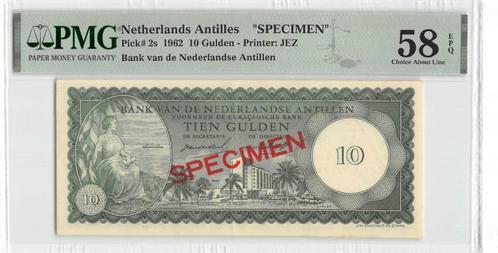 Netherlands Antilles 10 Gulden 1962 Aunc Specimen PMG 58 EPQ, Postzegels en Munten, Bankbiljetten | Amerika, Los biljet, Zuid-Amerika