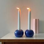 2 vintage Deens design KANDELAREN blauw Scandinavisch retro, Overige materialen, Gebruikt, Blauw, Ophalen of Verzenden