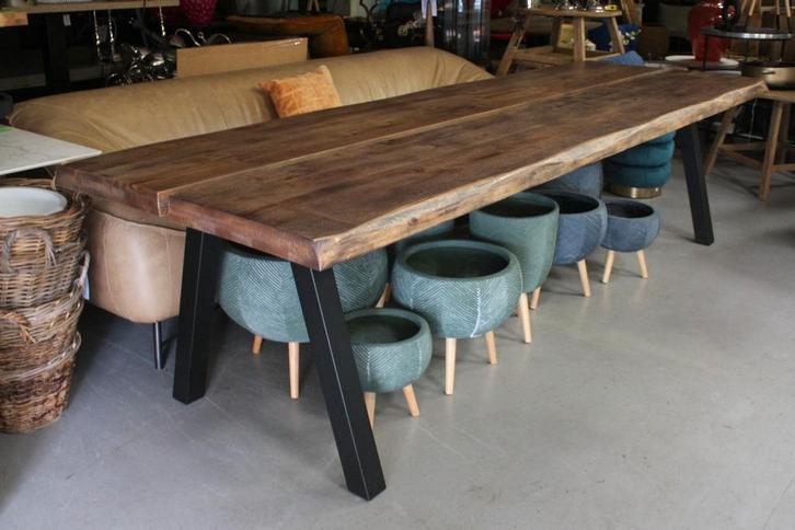 Grote eettafel vergadertafel metaal eikenhout 300x100 cm., Huis en Inrichting, Tafels | Eettafels, Zo goed als nieuw, 50 tot 100 cm