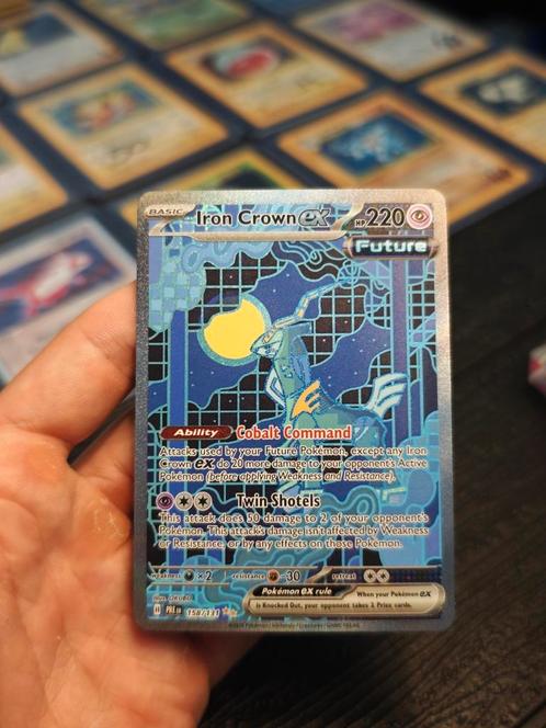 🔵 Iron Crown ex 158 Prismatic Evolutions, Hobby en Vrije tijd, Verzamelkaartspellen | Pokémon, Zo goed als nieuw, Losse kaart