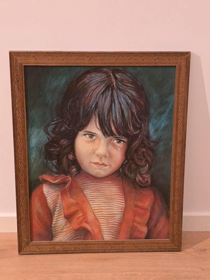 Grote prent huilend meisje met traan huilend kind Bragolin?, Antiek en Kunst, Kunst | Schilderijen | Klassiek, Ophalen of Verzenden