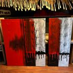 2 grote Abstracte Schilderijen duo in rood, zwart en wit, Antiek en Kunst, Ophalen of Verzenden